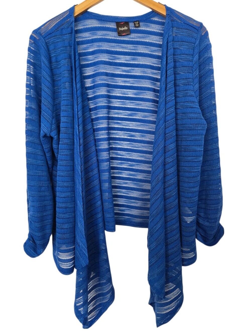 Rafaella Open Front Knit Cardigan XL Blue Sheer Stripe Lightweight Layering Swea - Picture 2 of 5